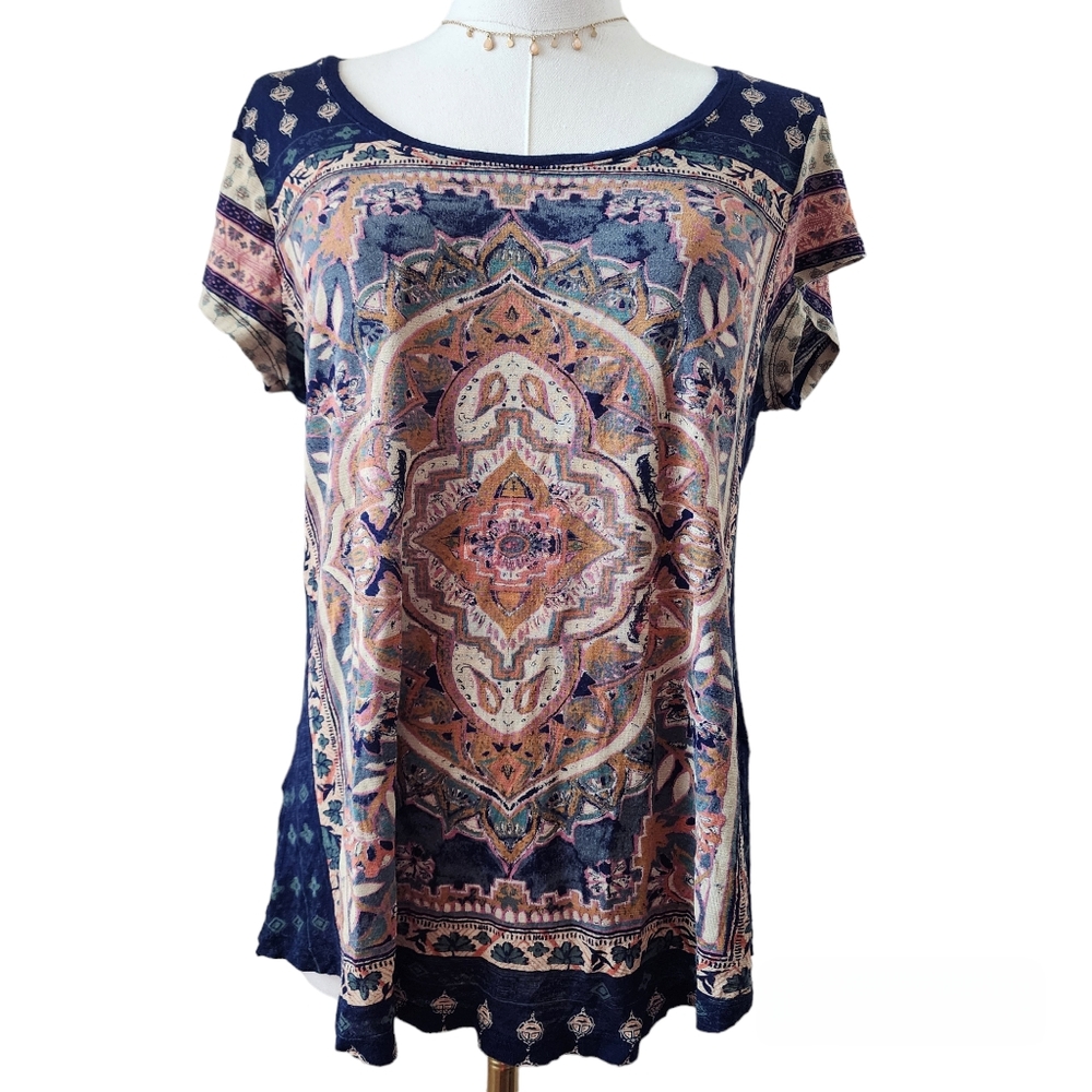 Lucky Brand persian carpet short-sleeved tee women size Medium